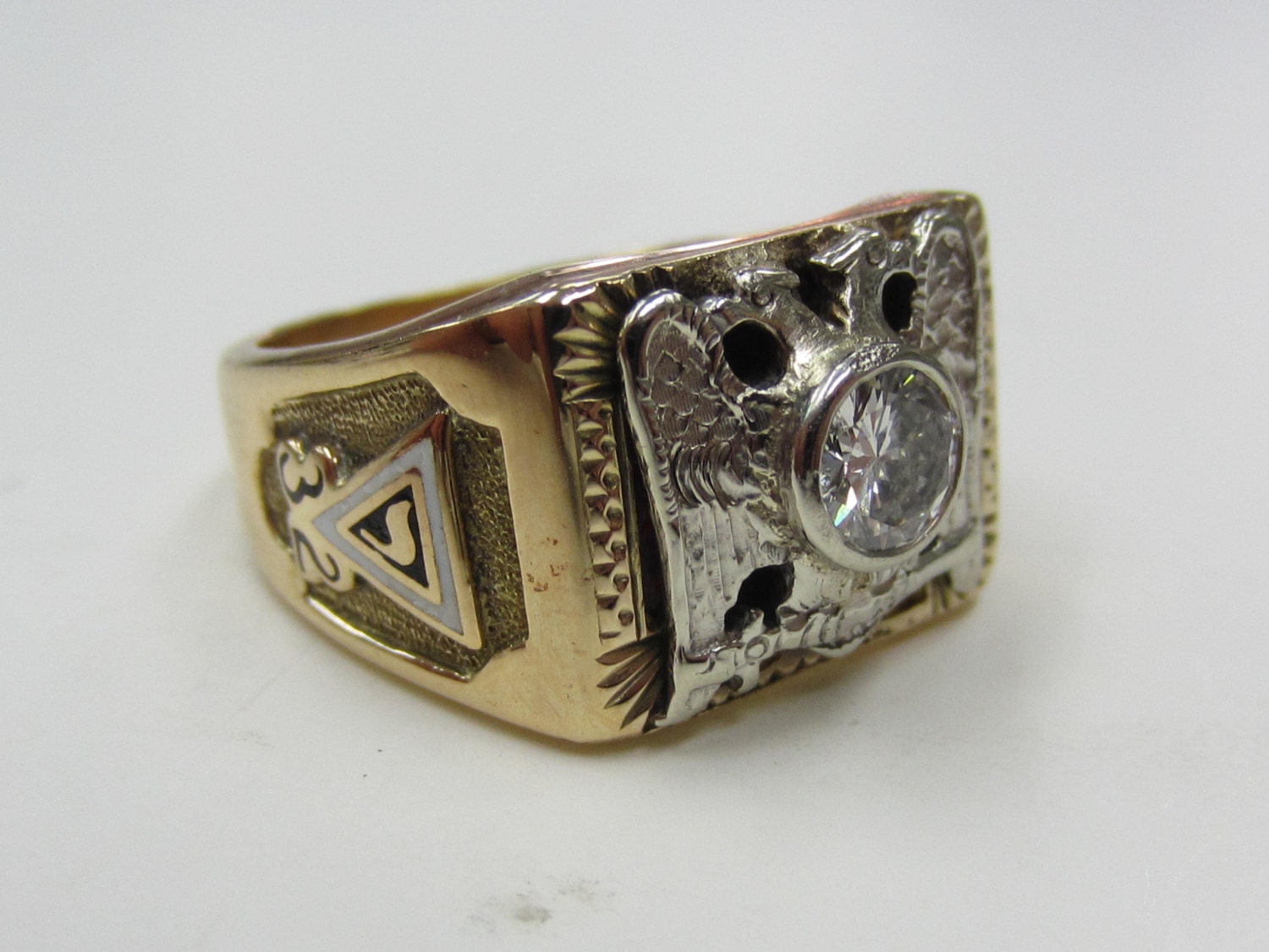 Masonic Scottish Rite 32nd Degree Two-Tone 14k Ring Half