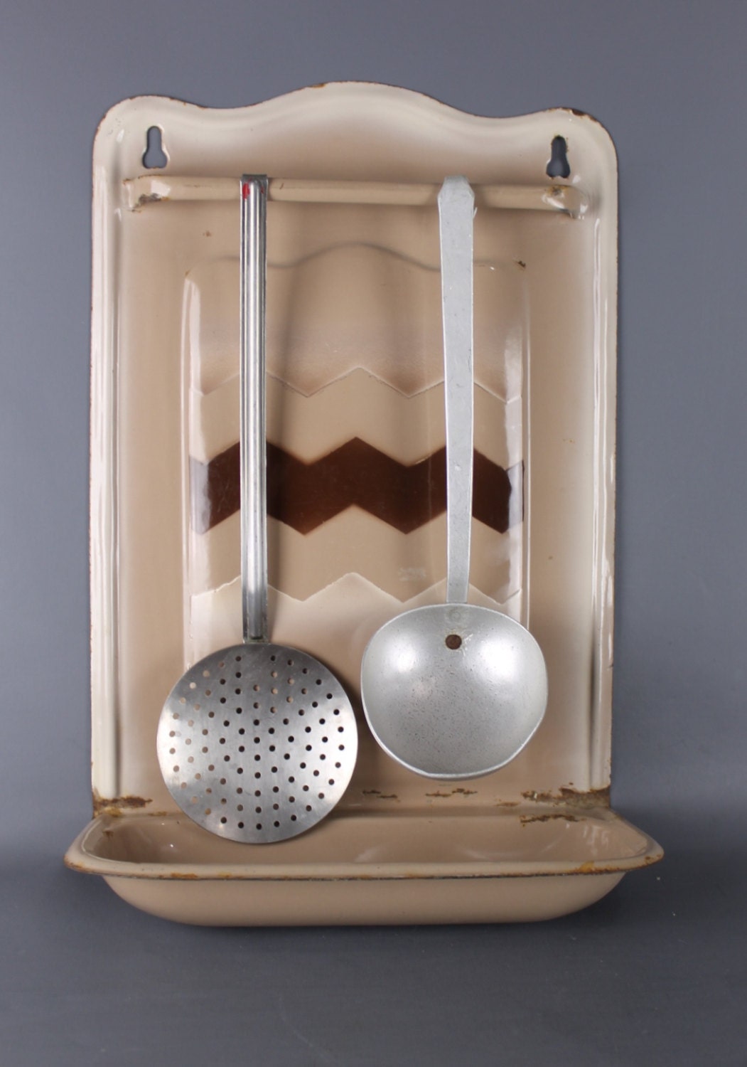 Vintage French Enamelware utensils rack enamel by MarketFromFrance