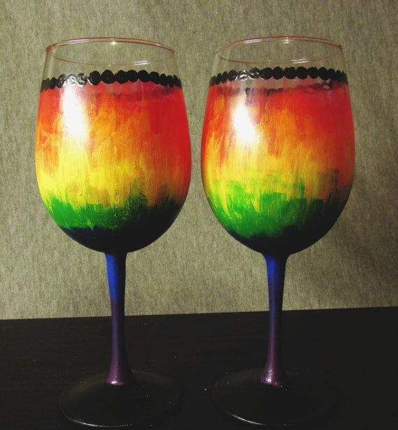 hand painted wine glassestie dye wine glassesset of 2