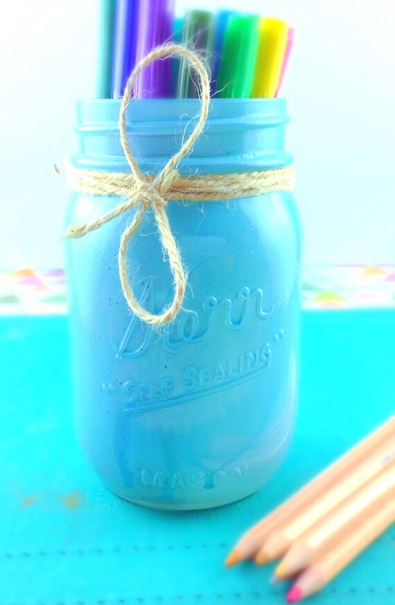 Blue Twine Bow Mason Jar by IzzyBeetique on Etsy