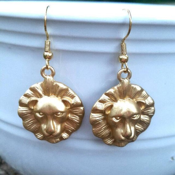 Lion Earrings Gold Earrings Dangle Earrings Nickel Free