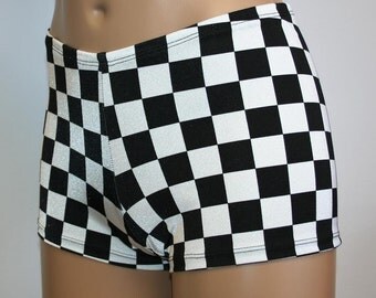 4 Designs Black and White Booty Shorts Checker Flag Race Diamond Stripe Triangle Nascar Dance Cheer Gym Rave Custom Hot Boy Shorts Pole