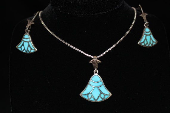 Silver Turquoise Lotus Flower Set. Ancient Egyptian jewelry.