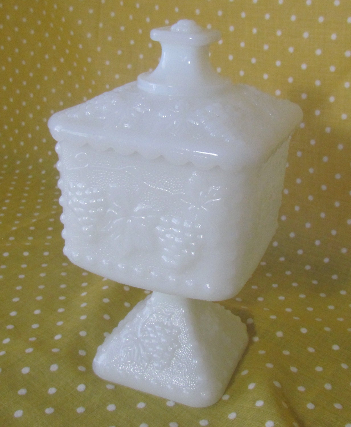 White/Milk Glass Pedestal Candy Dish with Lid by VintageEtcEtc