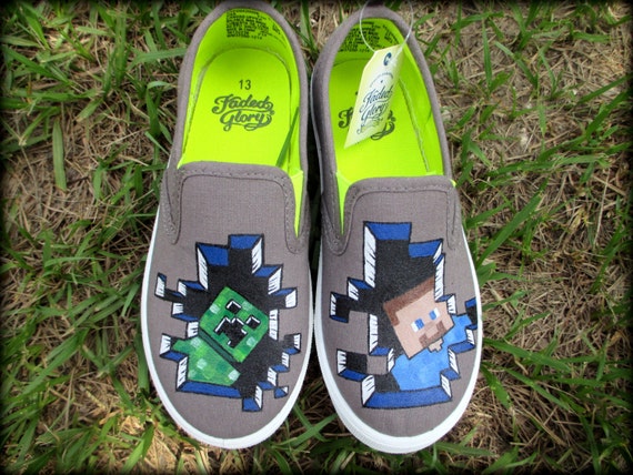 Minecraft Hand Painted Kids Shoes FREE SHIPPING