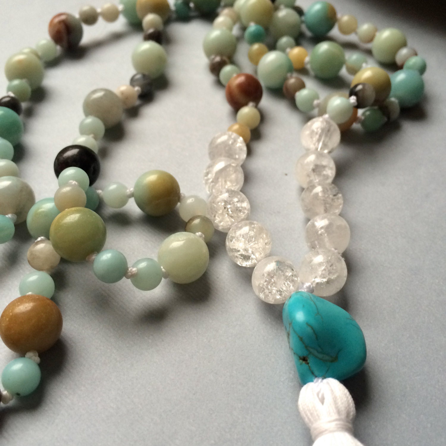 Amazonite and Crystal Quartz Meditation/Prayer Mala Beads with