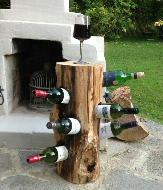 tree trunk wine rack