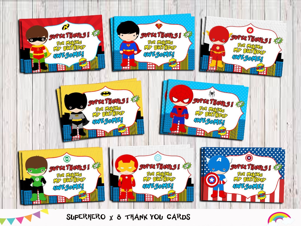 Superhero Thank You Tags Card Printable Instant Download