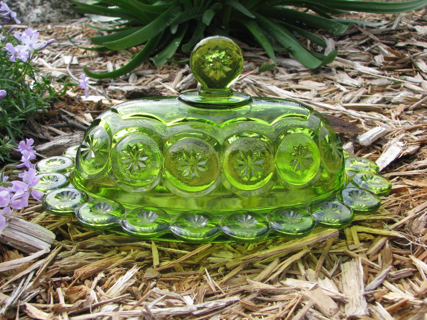 Vintage Green Glass Butter Dish by WoodcockPocket on Etsy