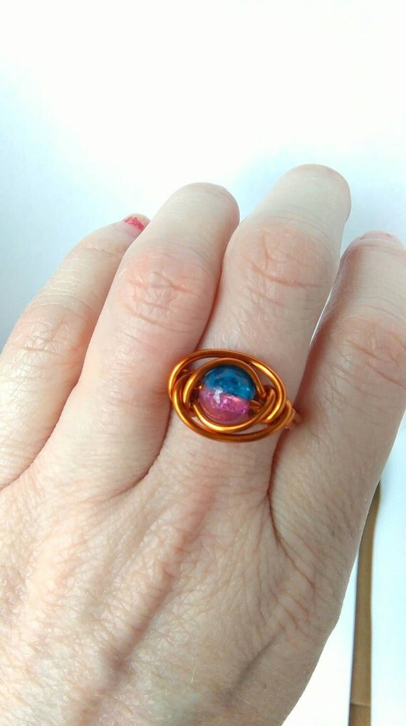 Items similar to Blue pink copper eye ring on Etsy