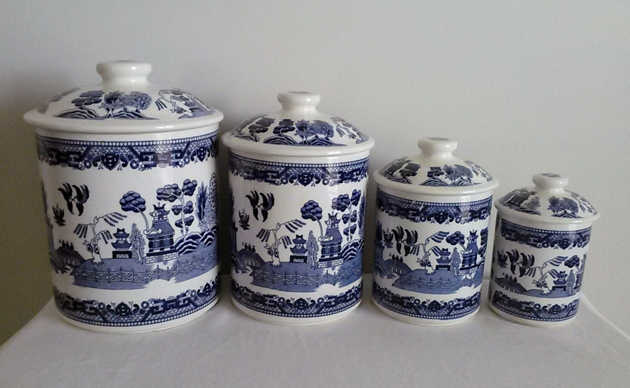 blue willow canister set marked 1924 japan blue willow canister set marked 1924 japan