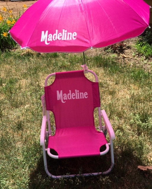 Child's PERSONALIZED Beach Chair with umbrella. Sand