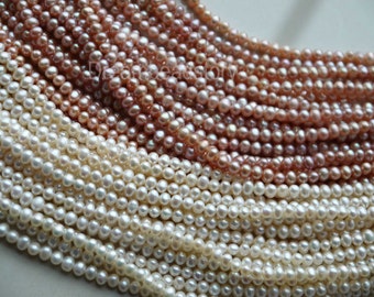 Freshwater Pearls String Beads, Small Size Pearl Beads, Off Round Pearls, White Pearl Beads, Pink Pearl Beads in Bulk Wholesale (ZZ61/ZZ62)