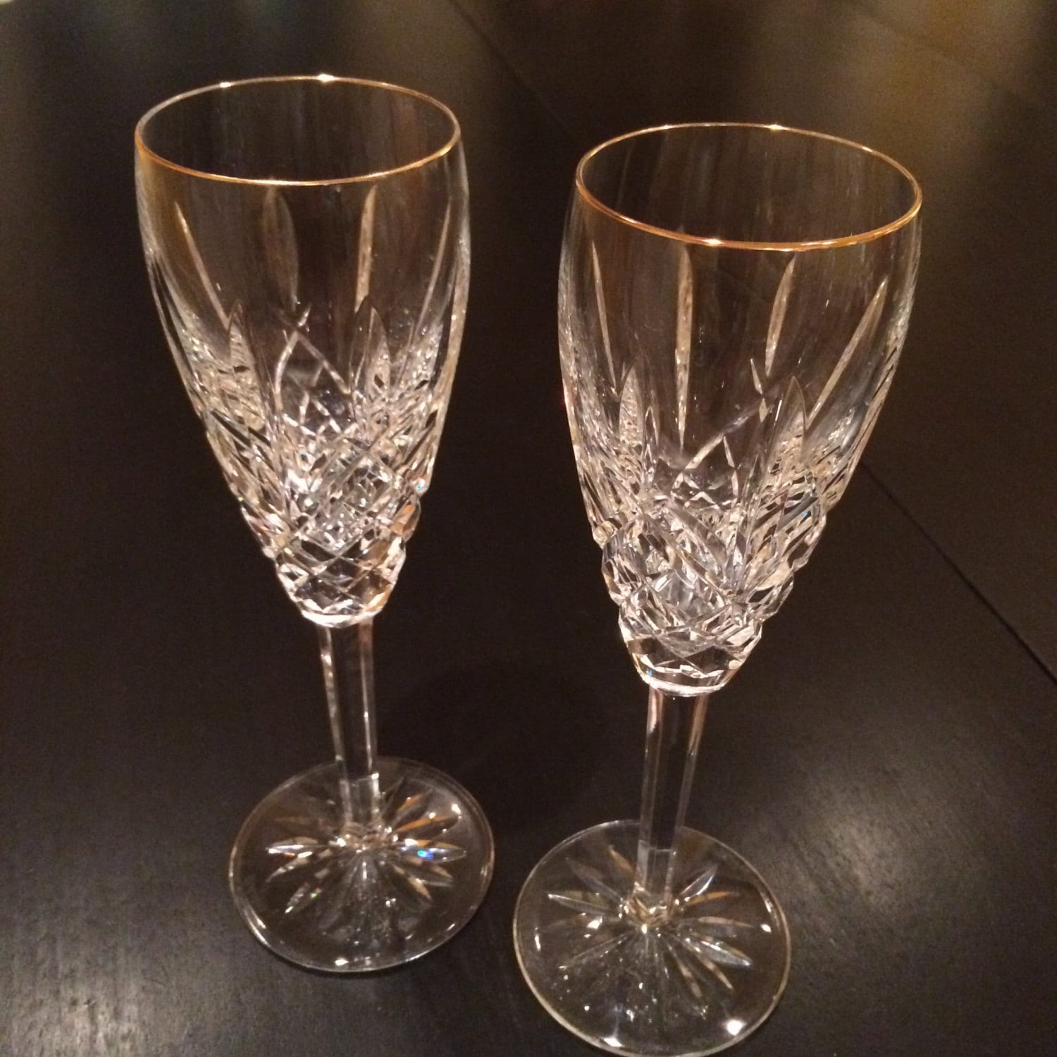 Gold Rimmed Waterford Crystal Champagne Flutes By Gamlesang