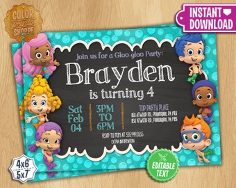 Bubble Guppies Invitation - EDITABLE TEXT - Customizable Bubble Guppies Birthday Party Invite - Instant Download