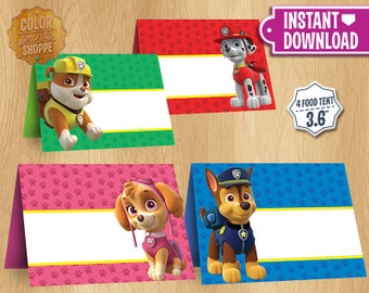 Paw Patrol Table Tents - INSTANT DOWNLOAD - Blank Set Food Tent Printable Cards Favors - Chase Skye Rubble Marshall