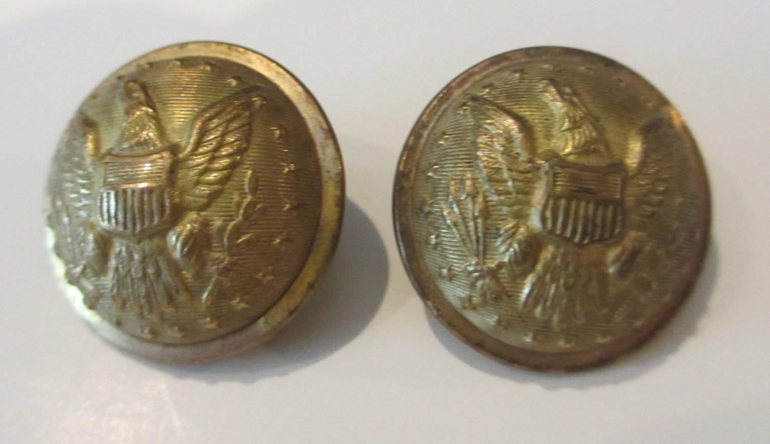 Two Antique Military Brass Eagle Uniform Buttons Federal