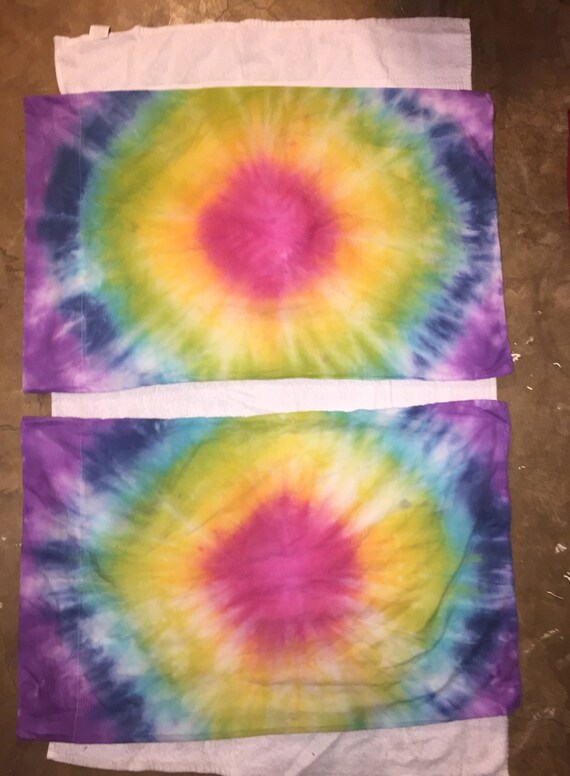 Tie Dye Pillowcase Rainbow Bullseye Design by KolorfulKreationz