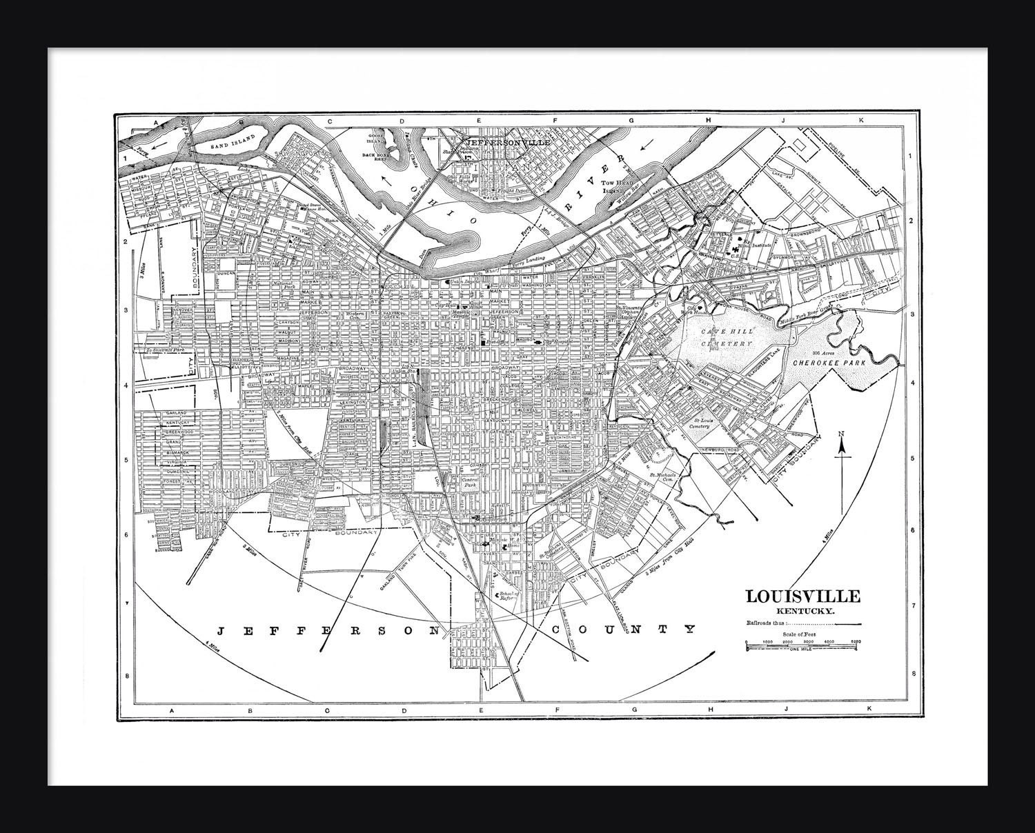 Louisville Vintage Map Louisville White Print Poster