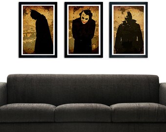 Batman Trilogy Poster series, Batman Joker Bane, minimalistic design, Superhero and Villain 11" x 17" minimalist print