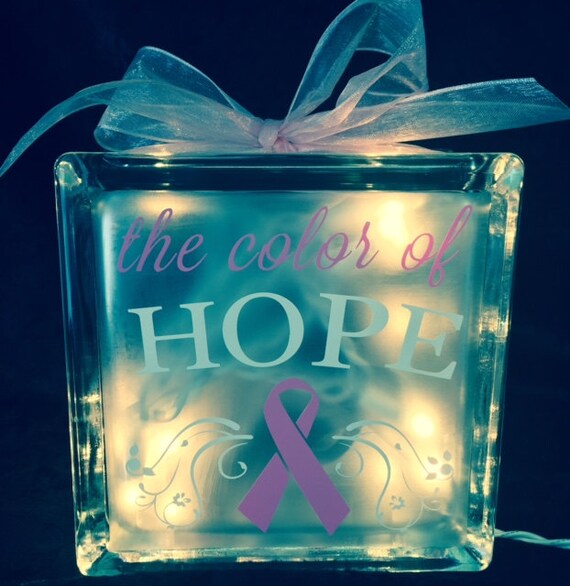 Breast Cancer Awareness Ribbon Glass Block Light
