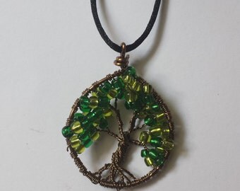 Green Wire Wrapped Tree of Life Pendant