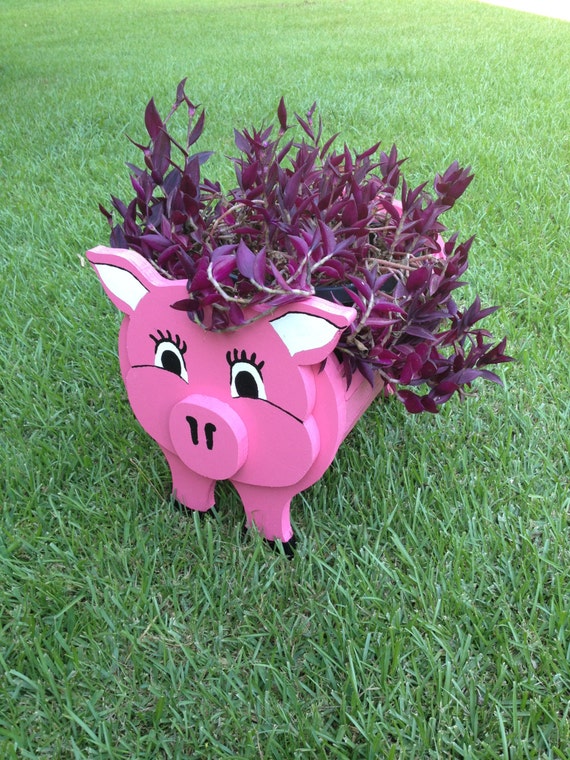 Wooden Animal Planter Pig