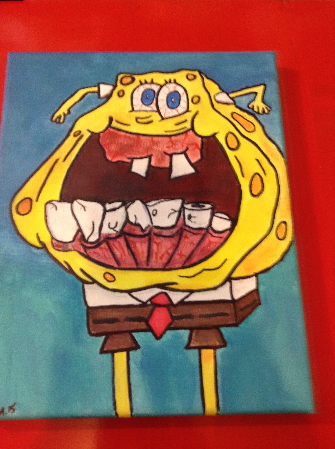 Funny face spongebob original painting by Aaron by cartoonpopart