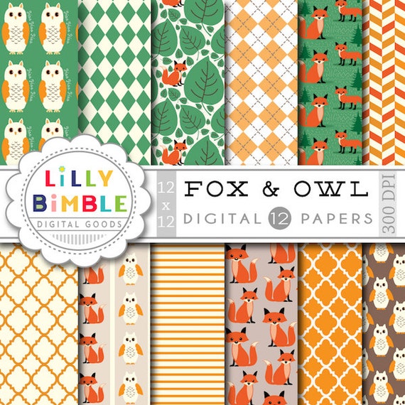50% off Fox Digital Papers woodland scrapbooking paper owls, paper pack DIGITAL DOWNLOAD Il_570xn
