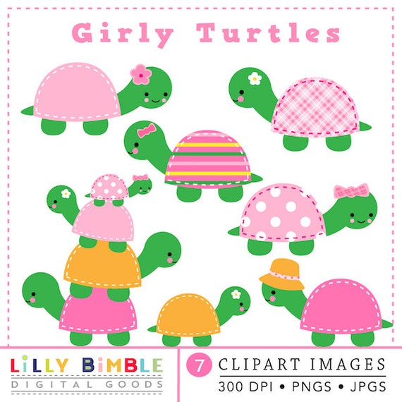 Cute Girl Turtle Clipart cute kawaii pink stitched