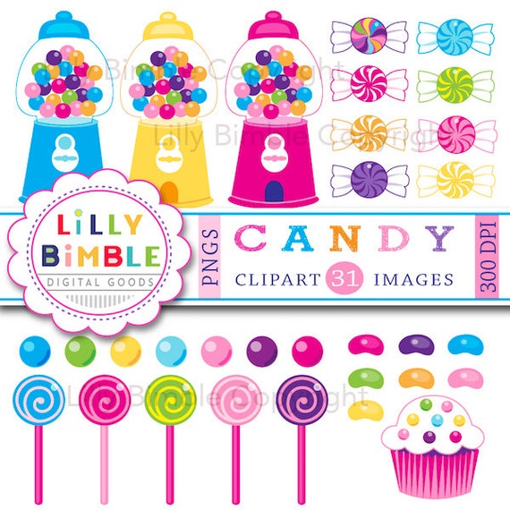 60% off Candy Clipart gumball machines, jelly beans, lollipops, cupcakes Instant Download Il_570xn