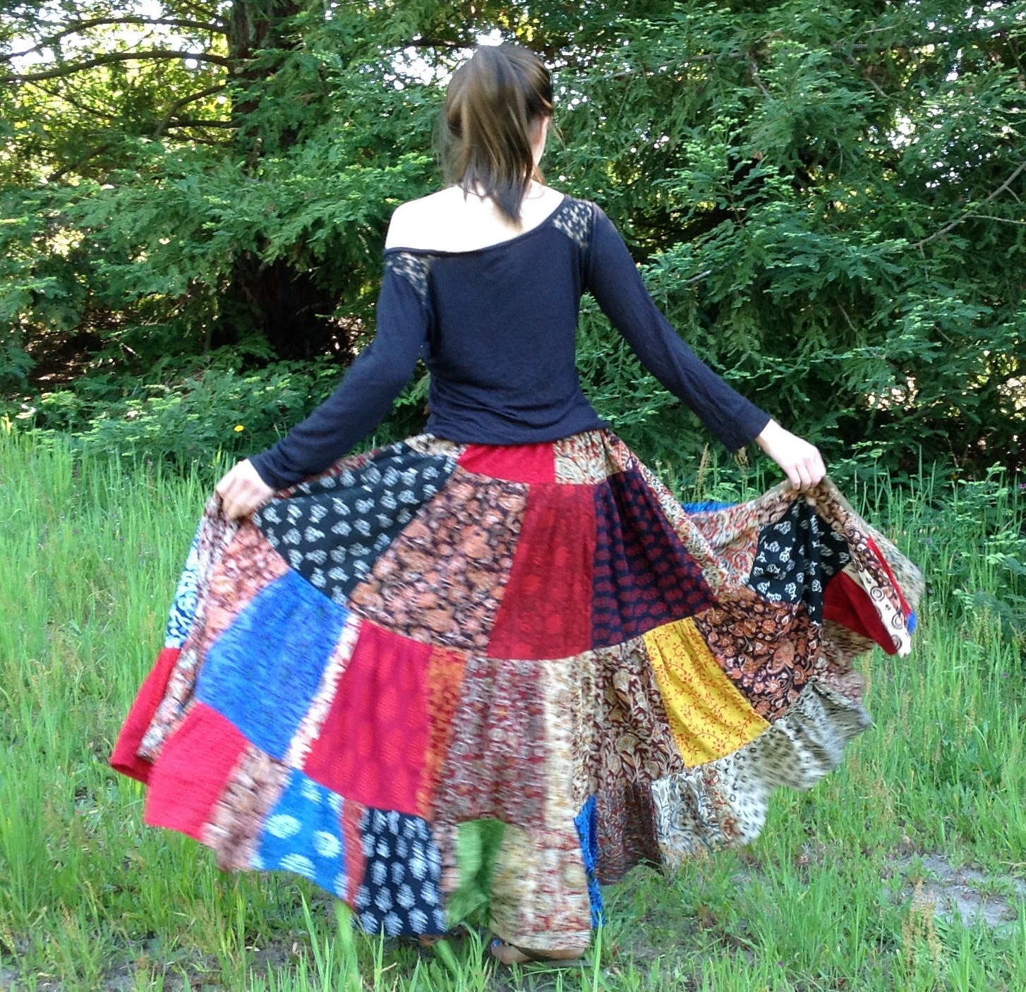 Womens Skirt Long Patchwork Handmade Indian by urbanprairiegirl