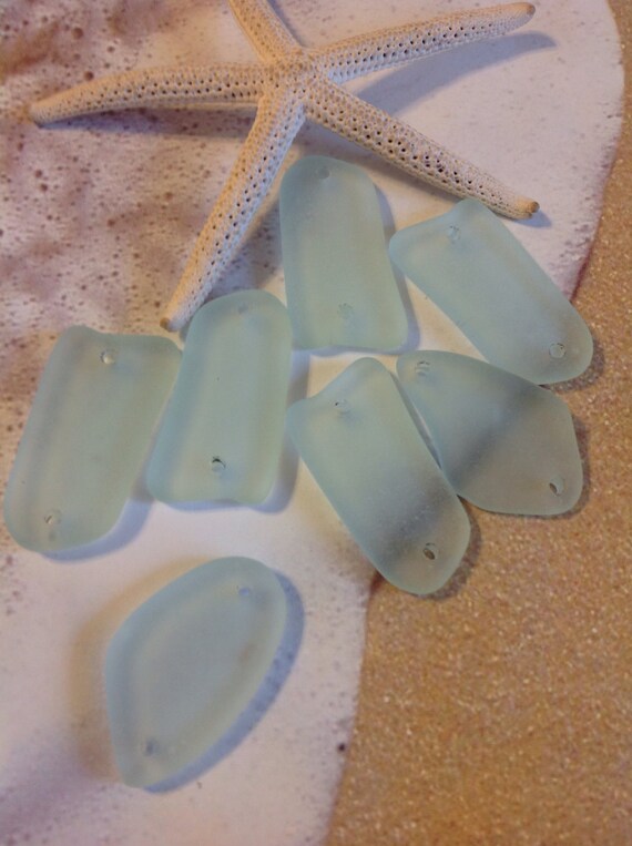 6 Pc Double Hole Sea Glass Beach Glass Beads Cultured