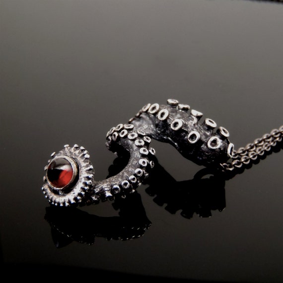 SALE - Bullet Garnet Pendant, Octopus Jewelry, Tentacle Jewellery, Unisex sterling silver by OctopusMe steampunk buy now online