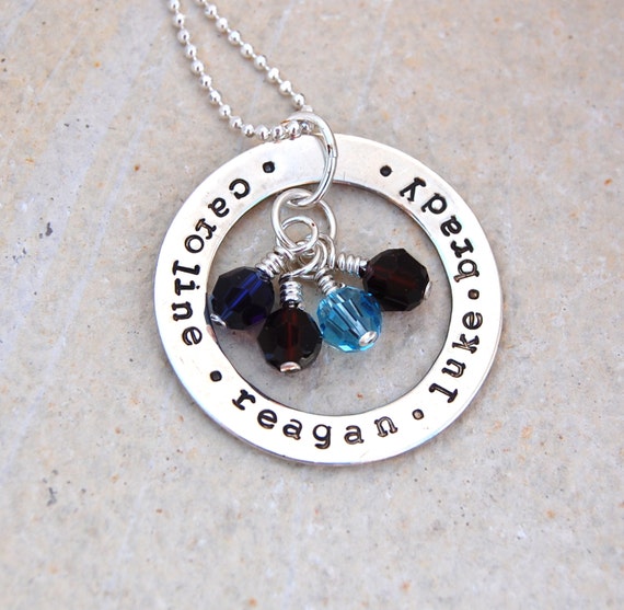 Washer Style Sterling Silver Mother's Necklace with