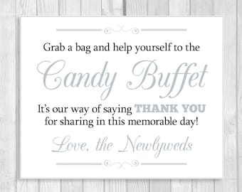Printable Grab a Bag and Help Yourself to the Candy Buffet 8x10 Black and Silver Wedding Sign - Instant Digital Download