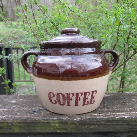 Vintage Coffee Crock/ Canister Monmouth Pottery Oatmeal