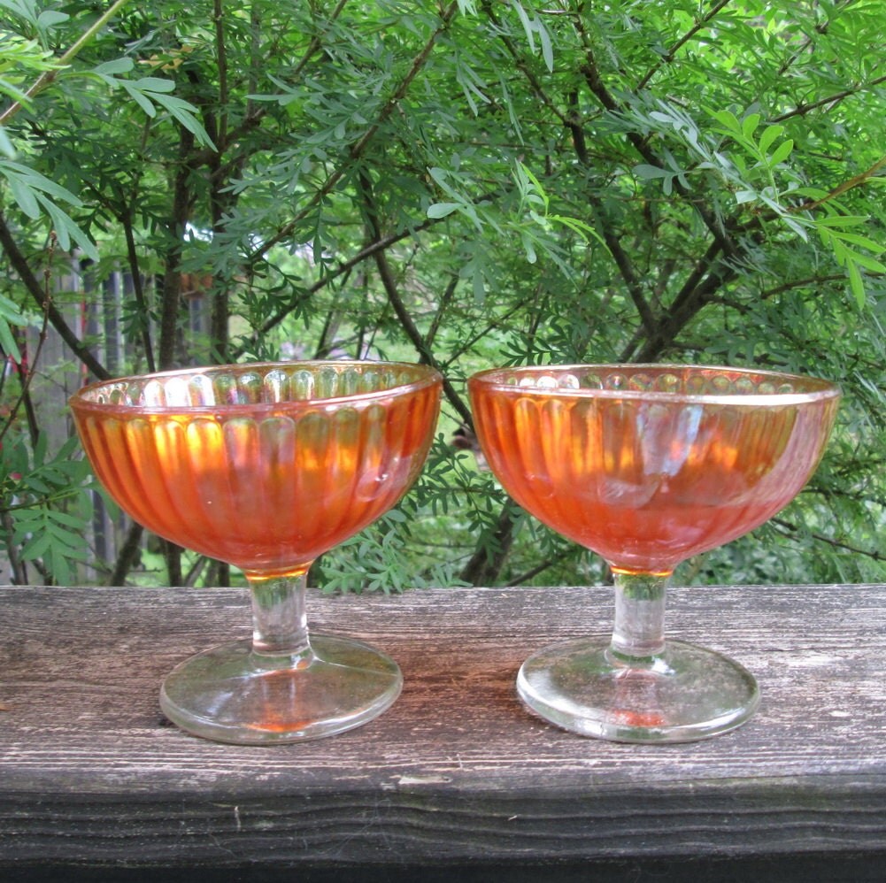 Two Carnival Glass Sherbet/ Dessert Dishes Imperial Marigold
