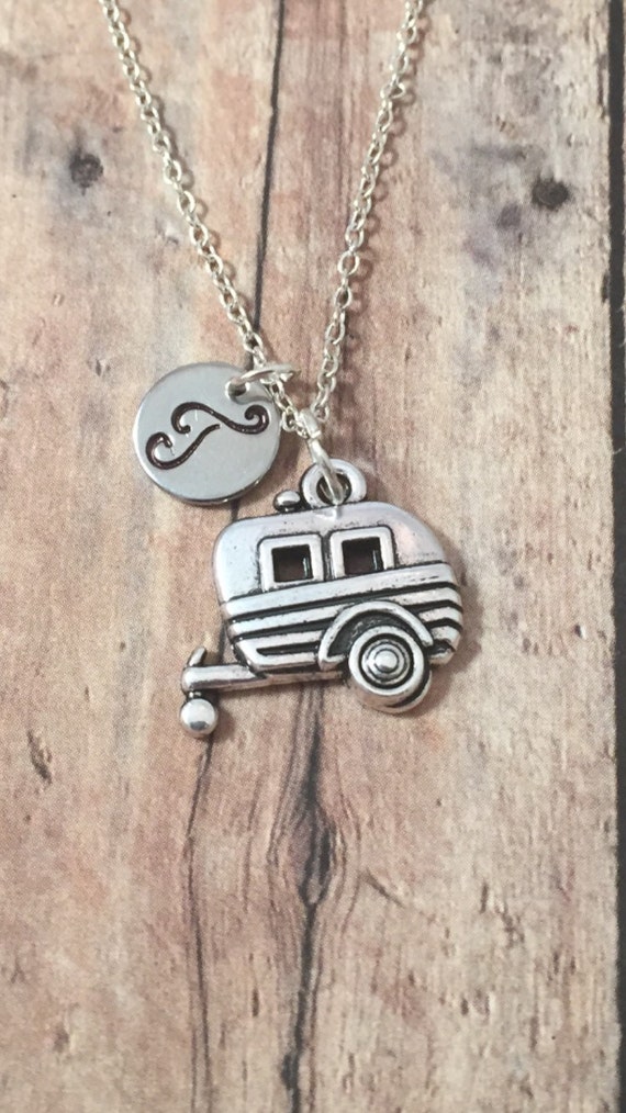 Camper initial necklace RV necklace camper jewelry by kimsjewelry