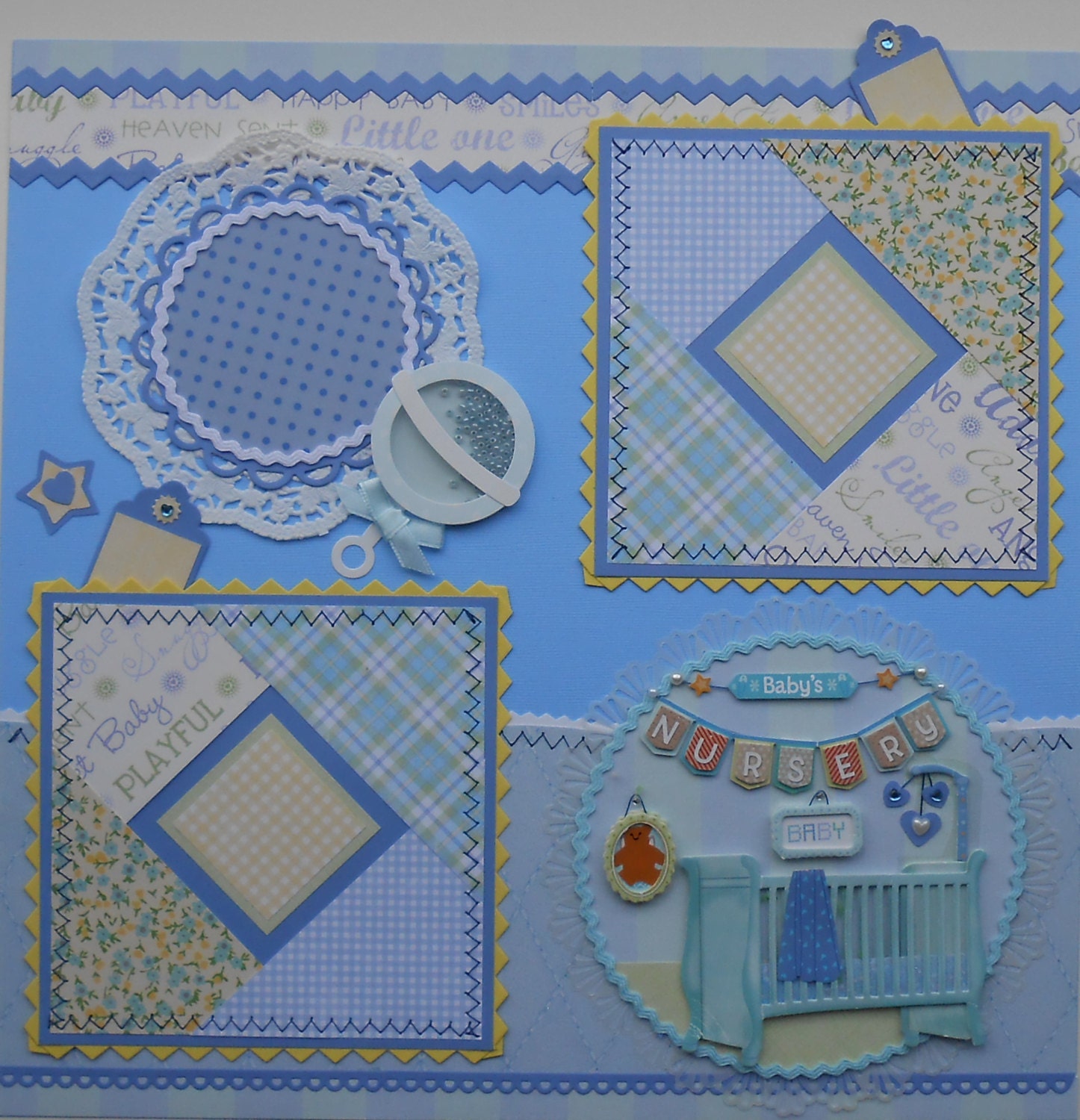 Baby Boy Newborn Nursery Paper Pieced Premade Scrapbook Pages