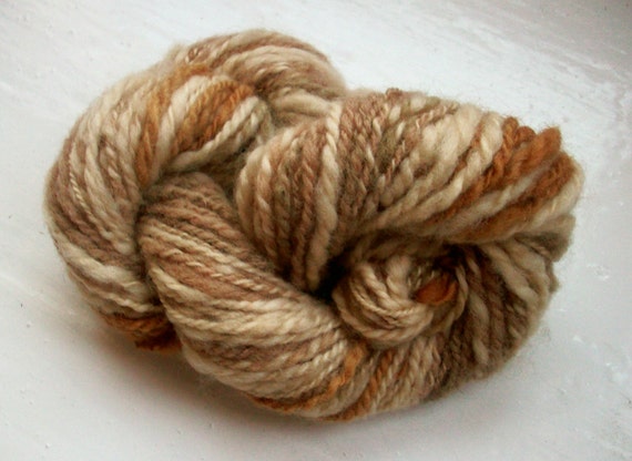 Handspun yarn, caramel brown, ivory, beige, ginger, art yarn, corriedale, merino by SpinningStreak