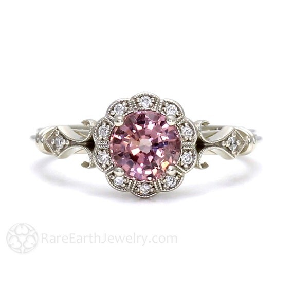 Art Deco Ring Pink Spinel Ring Vintage Engagement by RareEarth