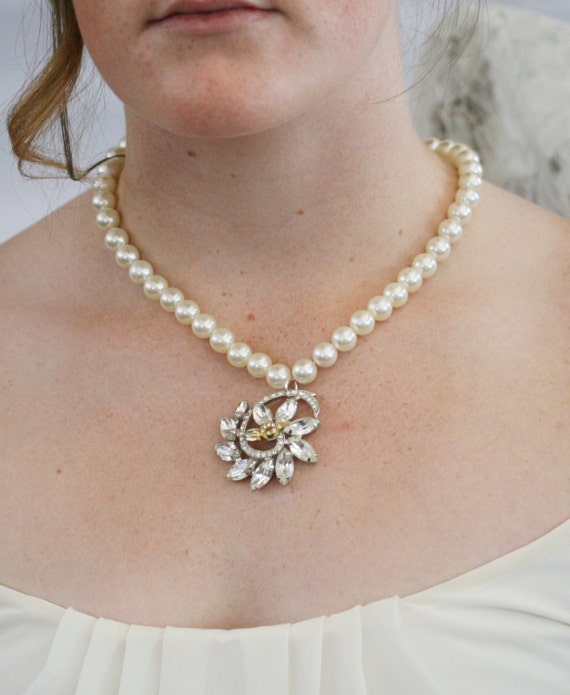 Bridal Necklace Made With Vintage Jewelry Pieces By Kimkdep