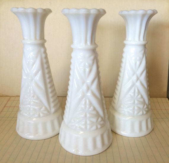 Set Of 3 Vintage Milk Glass Vases