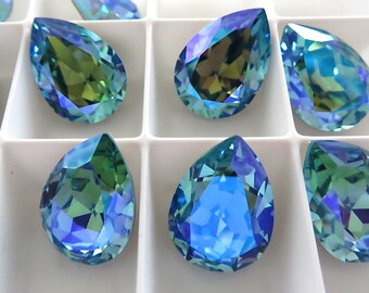 1 Aqua Glacier Blue Swarovski Crystal Stone Pear 18mm x 13mm