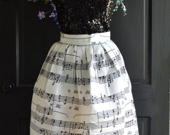 Sheet Music Skirt, Piano skirt, Musical notes skirt, party skirt, black white skirt, Music skirt, music dress