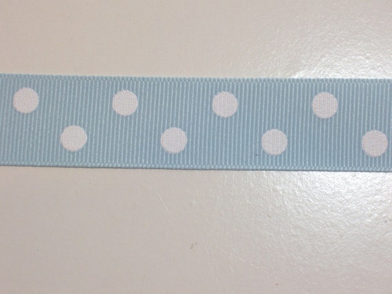 Blue Ribbon Light Blue and White Polka Dot Grosgrain Ribbon