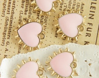 5 pcs Spiky Gold Heart Charm (17mm18mm) baby pink AZ106