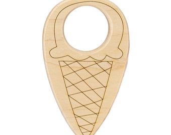 Ice Cream Cone Wood Toy Teether - Wooden Teether - Ice Cream Cone Toy - Baby Teether - Wood Toy Teether - Play Food - Teething Toy -TE34