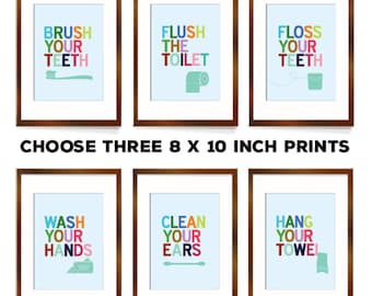 Interior Bathroom Pictures To Hang hang your towel sign etsy bathroom art decor set of prints brush teeth